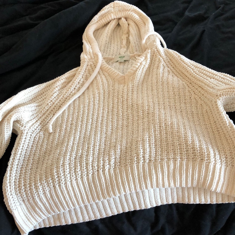 Aerie chenille crop v neck hoodie